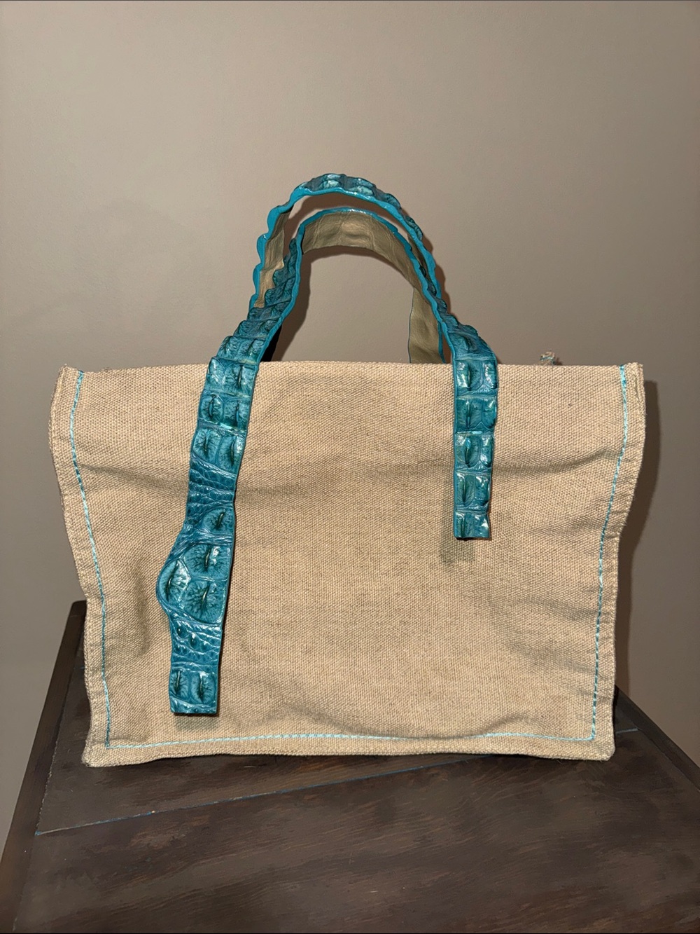 Moo Moo Designs Crocodile Tote Turquoise Strap